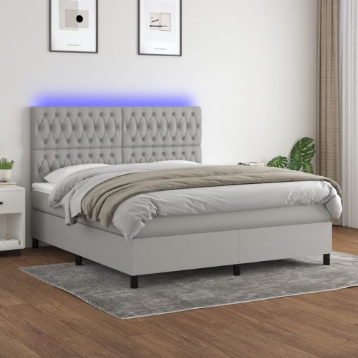 Letto A Molle Materasso E Led Grigio Chiaro 160x200 Cm Tessuto