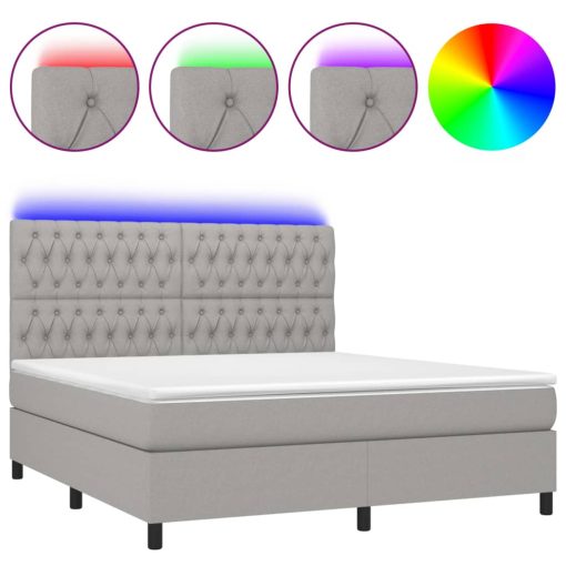 Letto A Molle Materasso E Led Grigio Chiaro 160x200 Cm Tessuto - Image 2