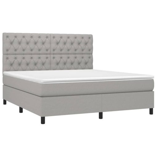 Letto A Molle Materasso E Led Grigio Chiaro 160x200 Cm Tessuto - Image 3