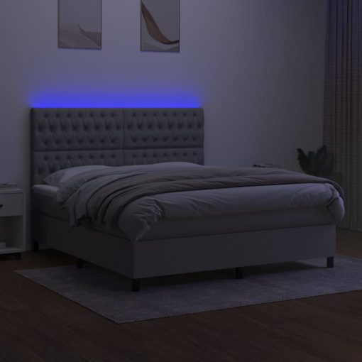 Letto A Molle Materasso E Led Grigio Chiaro 160x200 Cm Tessuto - Image 4