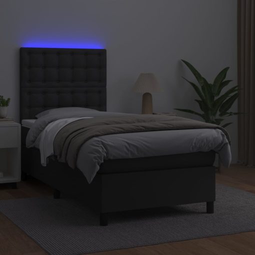 Giroletto A Molle Con Materasso E Led Nero 100x200cm Similpelle - Image 4