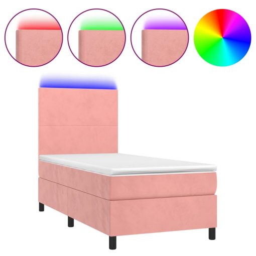 Letto A Molle Con Materasso E Led Rosa 90x200 Cm In Velluto - Image 2