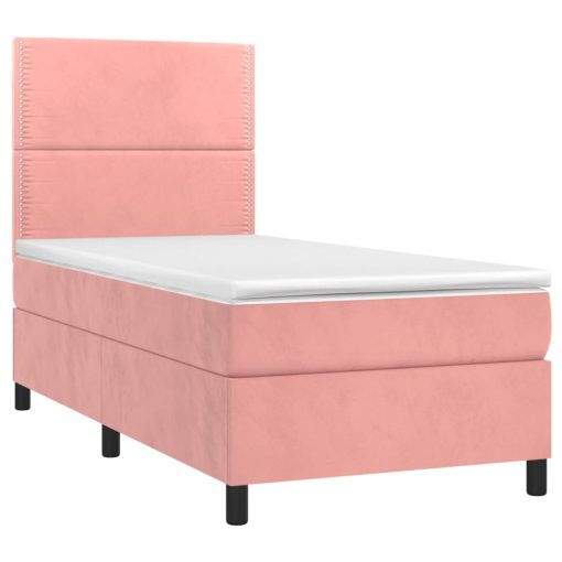 Letto A Molle Con Materasso E Led Rosa 90x200 Cm In Velluto - Image 3