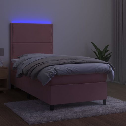 Letto A Molle Con Materasso E Led Rosa 90x200 Cm In Velluto - Image 4