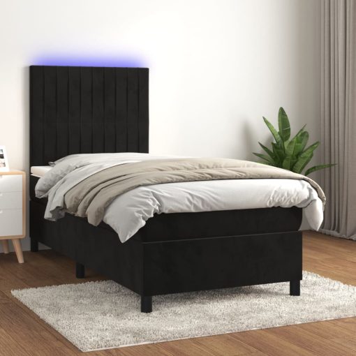 Letto A Molle Con Materasso E Led Nero 90x190 Cm In Velluto