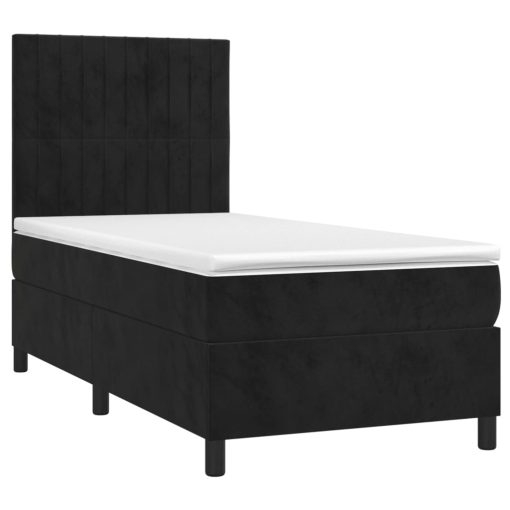 Letto A Molle Con Materasso E Led Nero 90x190 Cm In Velluto - Image 3