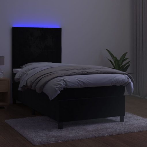 Letto A Molle Con Materasso E Led Nero 90x190 Cm In Velluto - Image 4