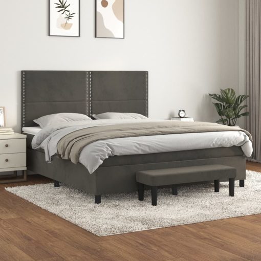 Giroletto A Molle Con Materasso Grigio Scuro 160x200 Cm Velluto