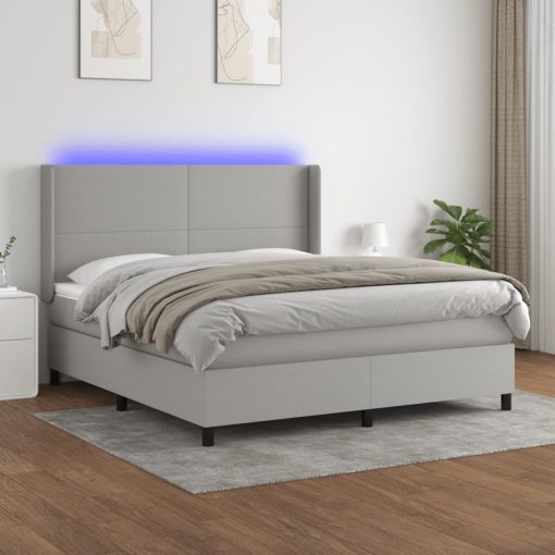 Letto A Molle Materasso E Led Grigio Chiaro 160x200 Cm Tessuto