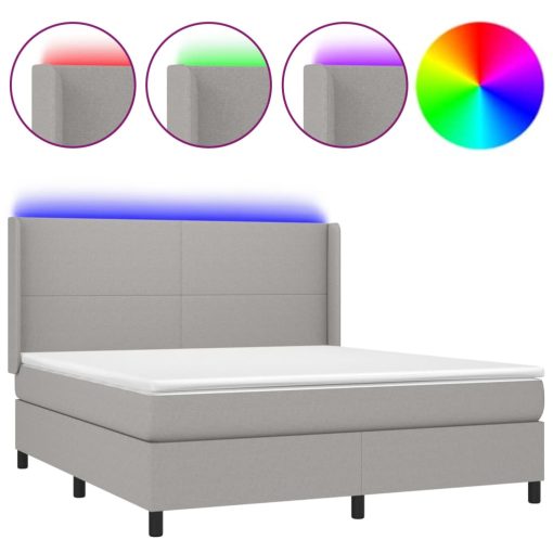 Letto A Molle Materasso E Led Grigio Chiaro 160x200 Cm Tessuto - Image 2