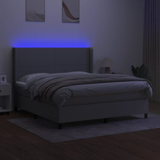 Letto A Molle Materasso E Led Grigio Chiaro 160x200 Cm Tessuto - Image 3