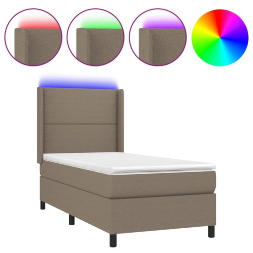 Letto A Molle Con Materasso E Led Tortora 90x190 Cm In Tessuto - Image 2