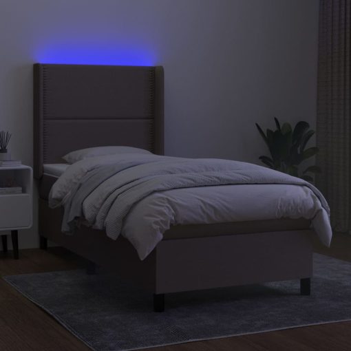 Letto A Molle Con Materasso E Led Tortora 90x190 Cm In Tessuto - Image 3