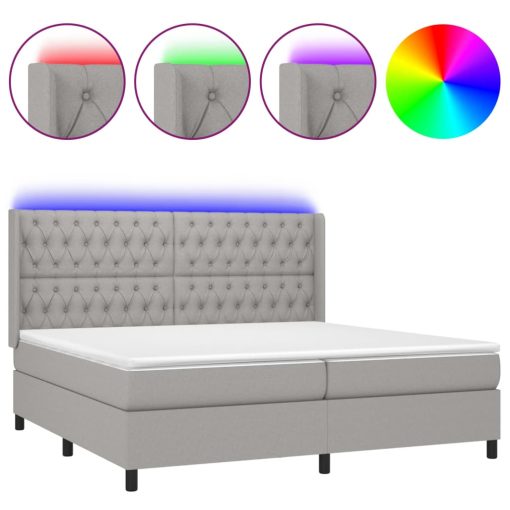 Letto A Molle Materasso E Led Grigio Chiaro 200x200 Cm Tessuto - Image 2