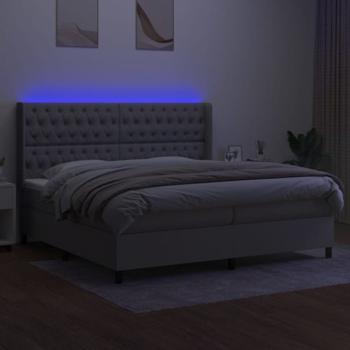 Letto A Molle Materasso E Led Grigio Chiaro 200x200 Cm Tessuto - Image 3