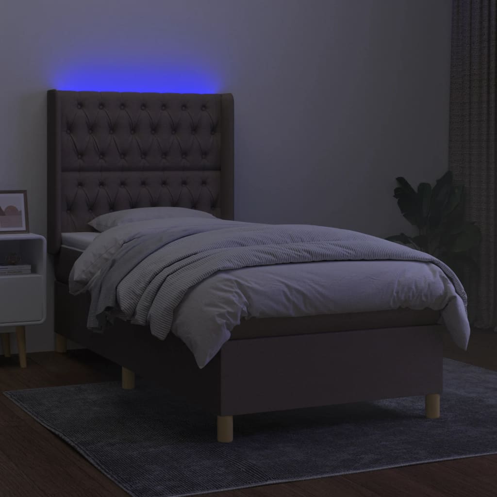 Letto A Molle Con Materasso E Led Tortora 100x200cm In Tessuto - Image 3