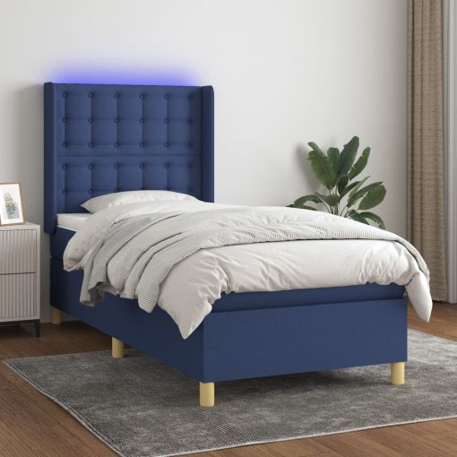 Letto A Molle Con Materasso E Led Blu 90x200 Cm In Tessuto