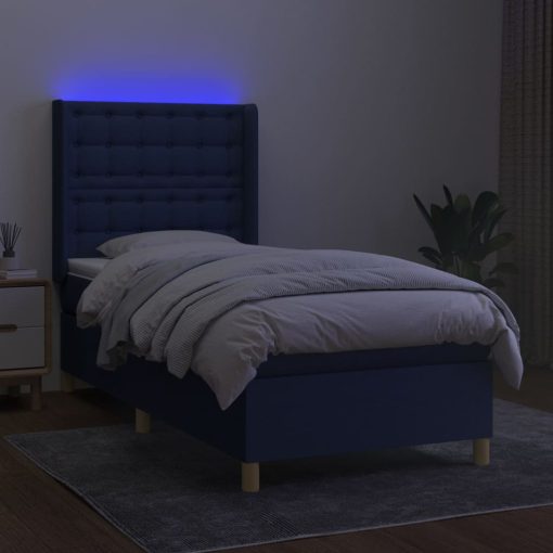 Letto A Molle Con Materasso E Led Blu 90x200 Cm In Tessuto - Image 3