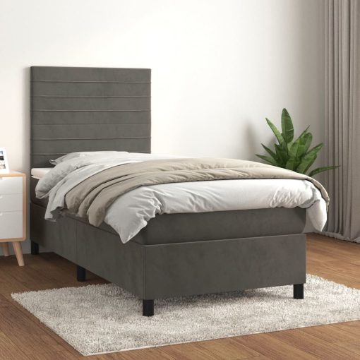 Giroletto A Molle Con Materasso Grigio Scuro 90x200 Cm Velluto