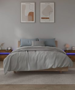 Comodini 2 Pz Con Luci Led Rovere Fumo 60x35x40 cm
