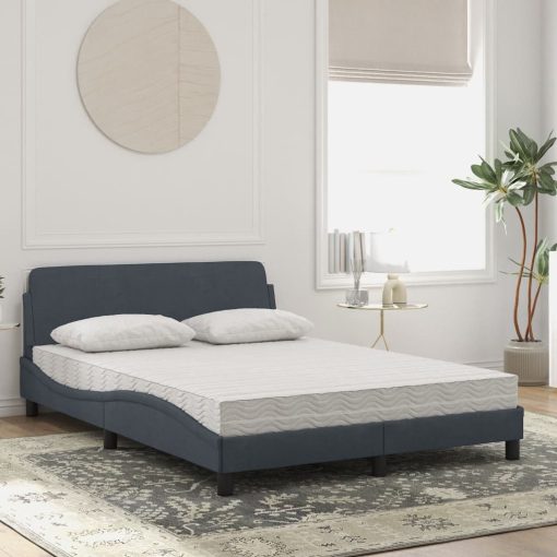 Letto Con Materasso Grigio Scuro 140x190 Cm In Velluto - Image 3