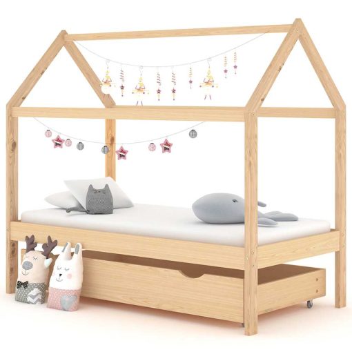 Giroletto Per Bambini Con Cassetto Legno Massello Pino 80x160cm