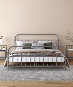 Comodini 2 Pz Grigio E Nero In Metallo E Vetro