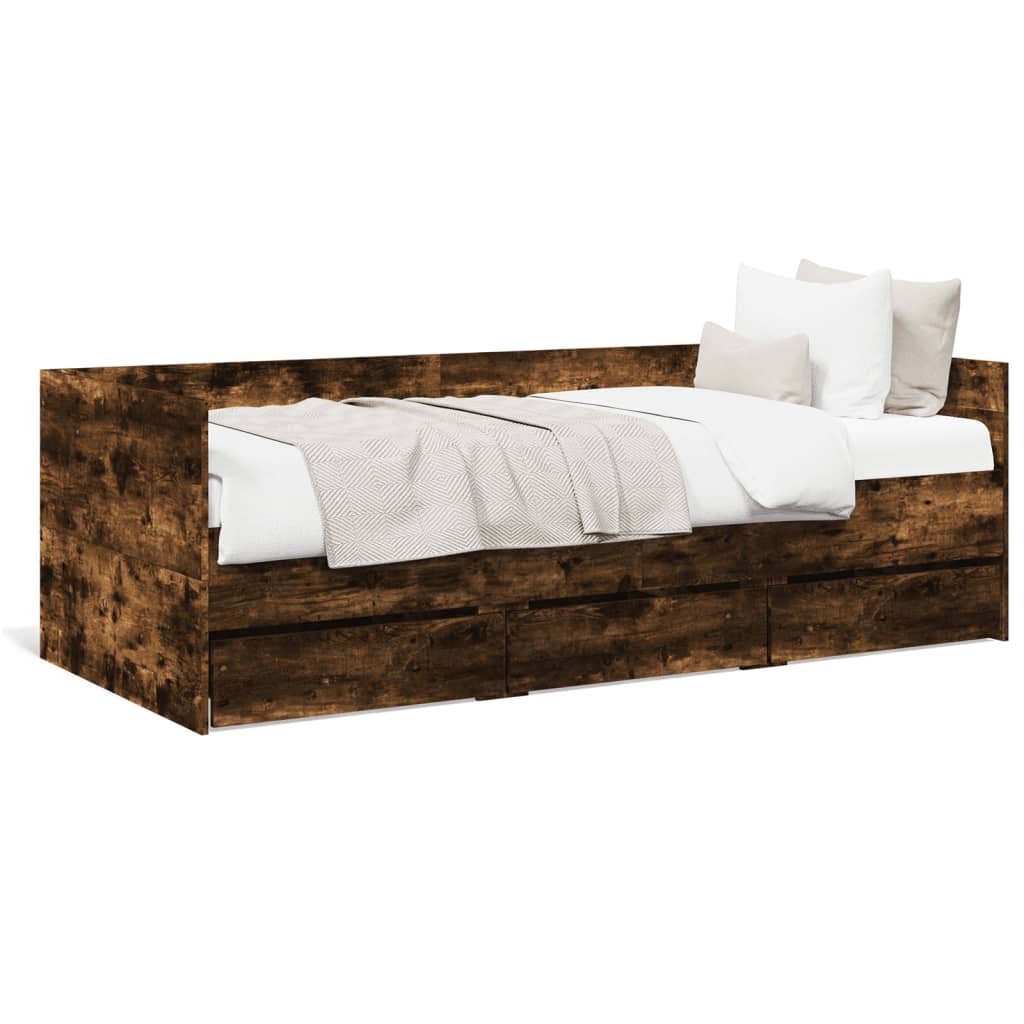 Divano Letto Con Cassetti Senza Materasso Rovere Fumo 75x190 cm - Image 2