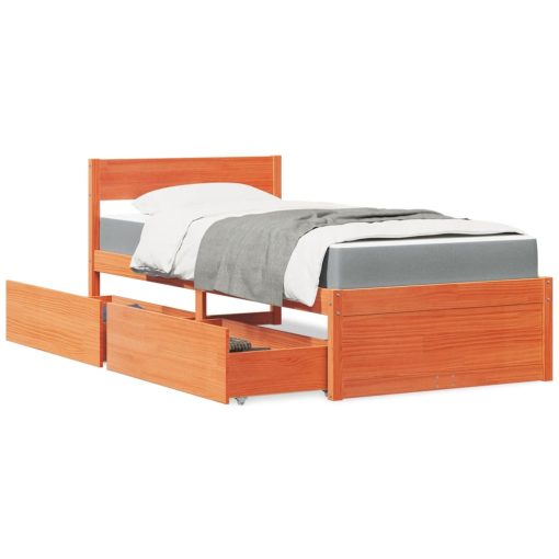 Letto Cassetti E Materasso Marrone Cera 90x200cm Massello Pino