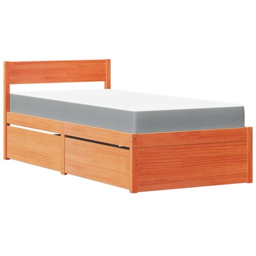 Letto Cassetti E Materasso Marrone Cera 90x200cm Massello Pino - Image 2