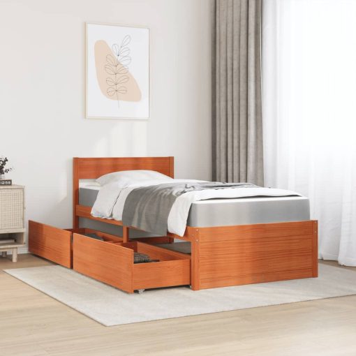 Letto Cassetti E Materasso Marrone Cera 90x200cm Massello Pino - Image 3