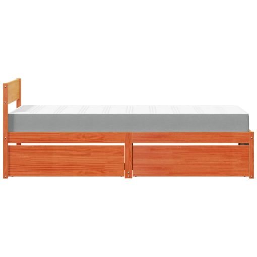 Letto Cassetti E Materasso Marrone Cera 90x200cm Massello Pino - Image 5