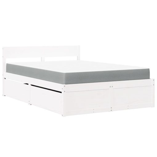 Letto Cassetti E Materasso Bianco 140x190cm Legno Massello Pino - Image 2