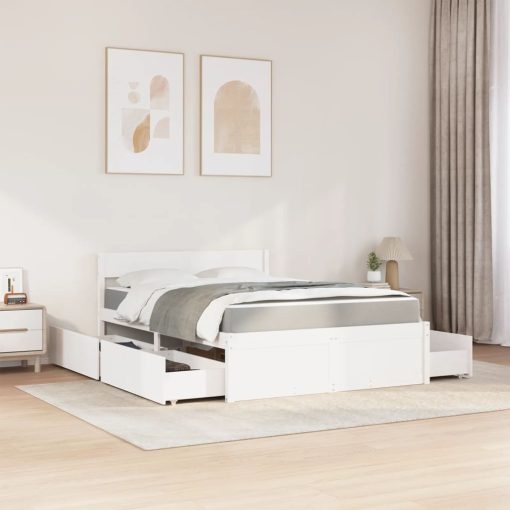 Letto Cassetti E Materasso Bianco 140x190cm Legno Massello Pino - Image 3
