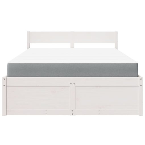 Letto Cassetti E Materasso Bianco 140x190cm Legno Massello Pino - Image 4