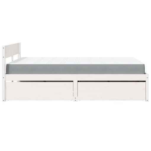 Letto Cassetti E Materasso Bianco 140x190cm Legno Massello Pino - Image 5
