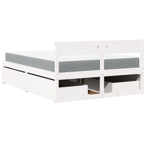 Letto Cassetti E Materasso Bianco 140x190cm Legno Massello Pino - Image 6