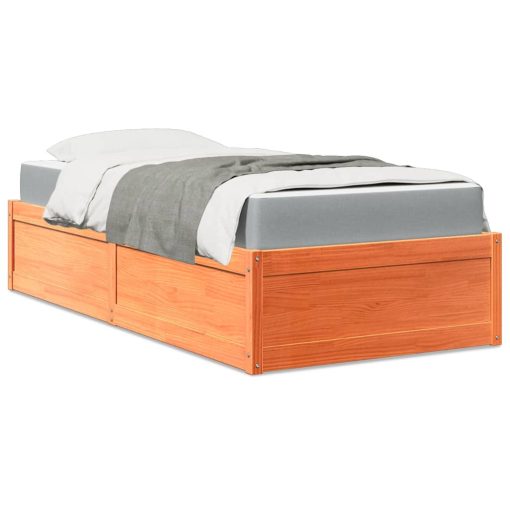 Letto Con Materasso Marrone Cera 90x190cm Legno Massello Pino
