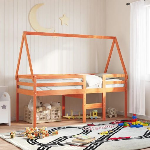 Letto A Soppalco Con Tetto Cera 80x200 Cm In Legno Di Pino