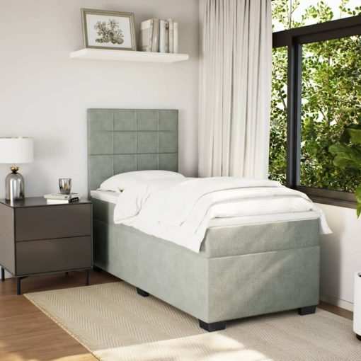 Giroletto A Molle Con Materasso Grigio Chiaro 80x200 Cm Velluto - Image 3