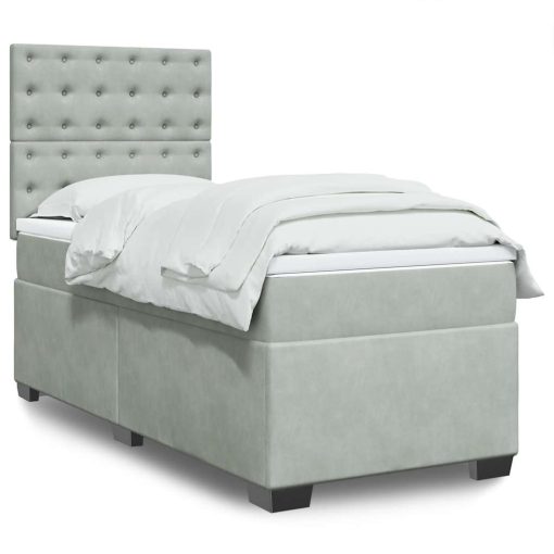 Giroletto A Molle Con Materasso Grigio Chiaro 90x190 Cm Velluto