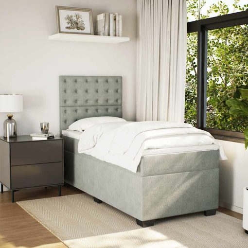 Giroletto A Molle Con Materasso Grigio Chiaro 90x190 Cm Velluto - Image 4