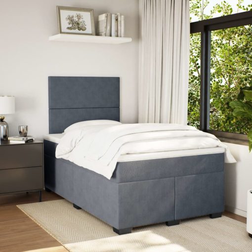 Giroletto A Molle Con Materasso Grigio Scuro 120x190 Cm Velluto - Image 4