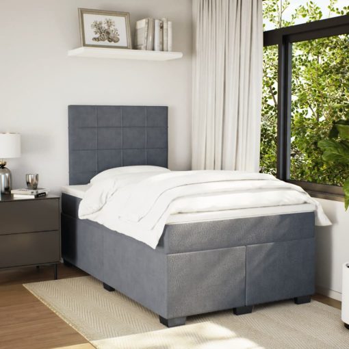 Giroletto A Molle Con Materasso Grigio Scuro 120x190 Cm Velluto - Image 4