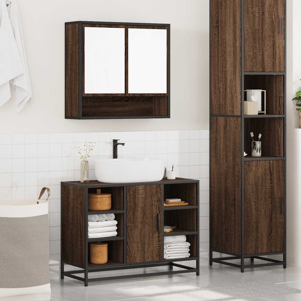 Set Mobili Da Bagno 2 Pz Rovere Marrone In Legno Multistrato - Image 4