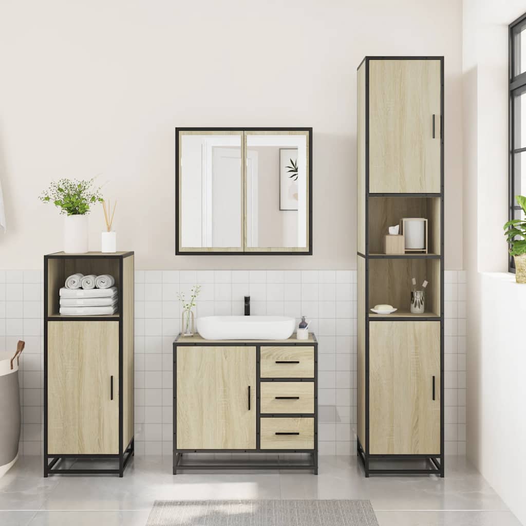 Set Mobili Da Bagno 3 Pz Rovere Sonoma In Legno Multistrato - Image 3