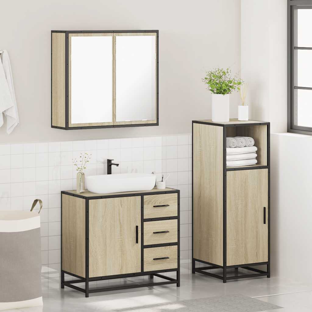Set Mobili Da Bagno 3 Pz Rovere Sonoma In Legno Multistrato - Image 4