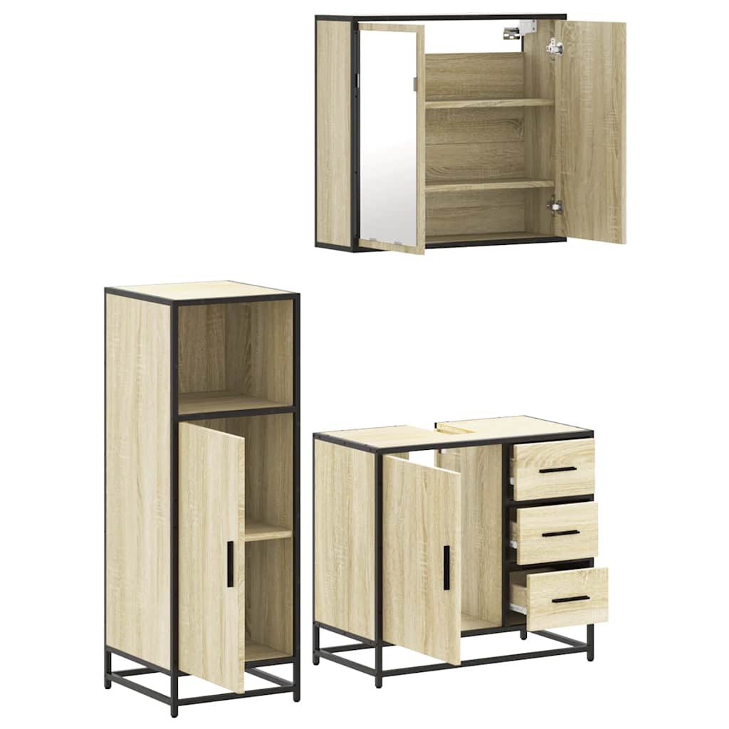 Set Mobili Da Bagno 3 Pz Rovere Sonoma In Legno Multistrato - Image 6