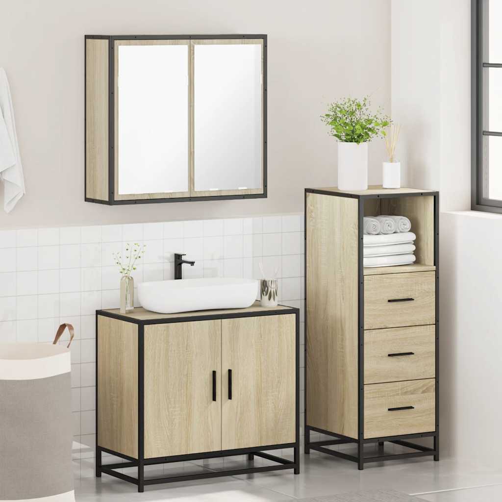 Set Mobili Da Bagno 3 Pz Rovere Sonoma In Legno Multistrato - Image 4