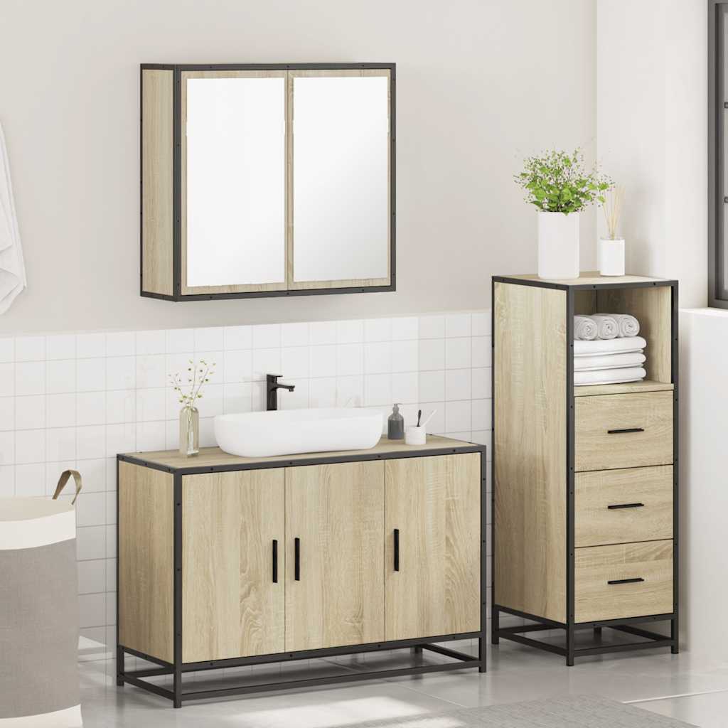 Set Mobili Da Bagno 3 Pz Rovere Sonoma In Legno Multistrato - Image 4